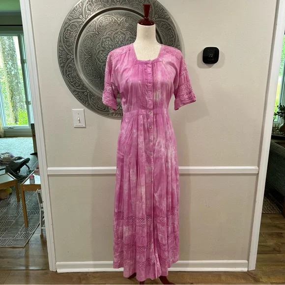 LoveShackFancy Edie pink maxi dress with lace accents - size M - Picture 2 of 14